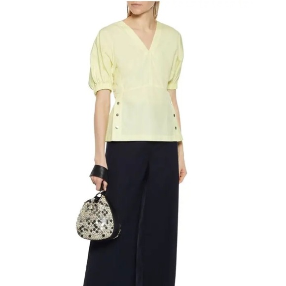 3.1 PHILLIP LIM Snap-Detailed Cotton-Poplin Blouse - Pastel Yellow - Picture 2 of 7